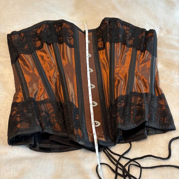Metallic Brown Overbust Corset with Black Lace - Burleska - Picture 7 of 12